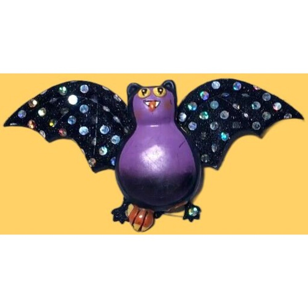Halloween Bat Brooch Pin – Sparkling Wings Ceramic Paint, Missing Foot, Vintage